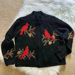 Heirloom Collectibles Vintage 2004 Christmas Sequin Cardinal Print Petite Large